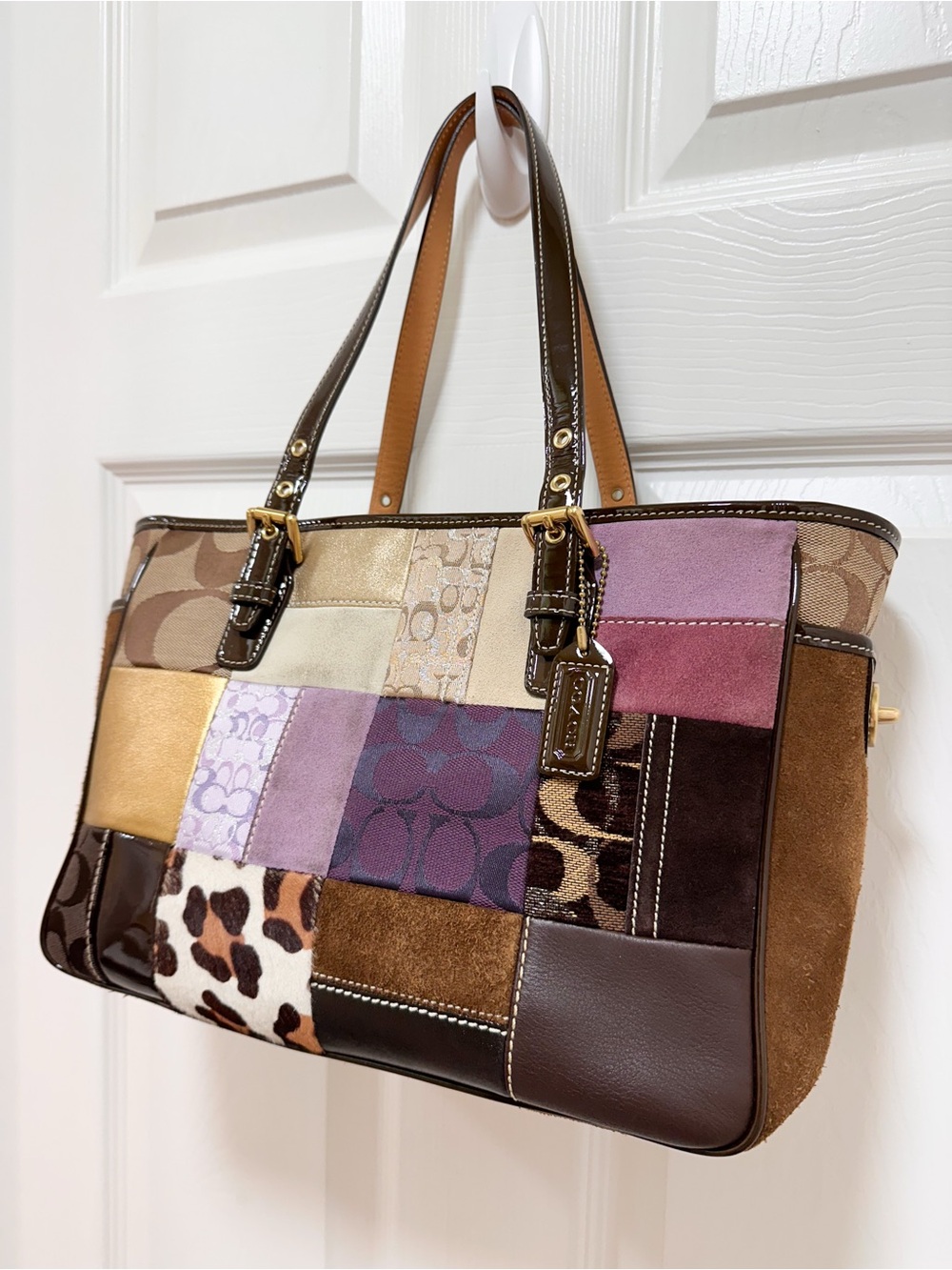 Coach Holiday Patchwork Tote Haircalf Suede Y2K Bag - Picture 4 of 17
